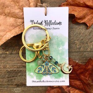 Green & Blue Moth Green Aventurine Crystal Keychain